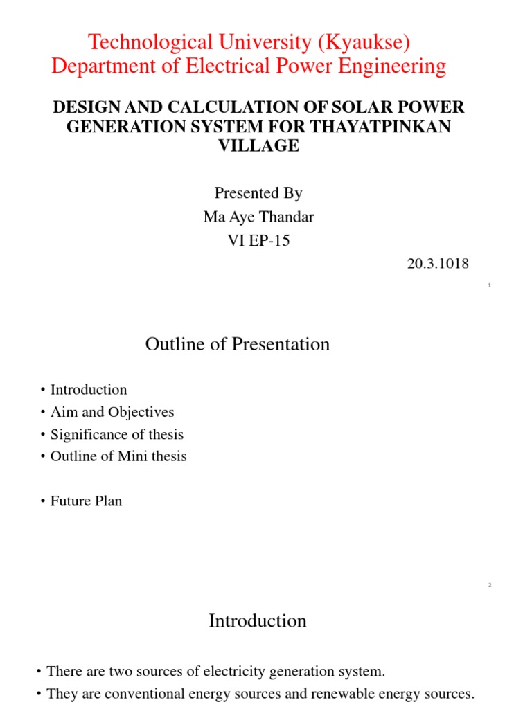 Technological University (Kyaukse) Department of Electrical Power