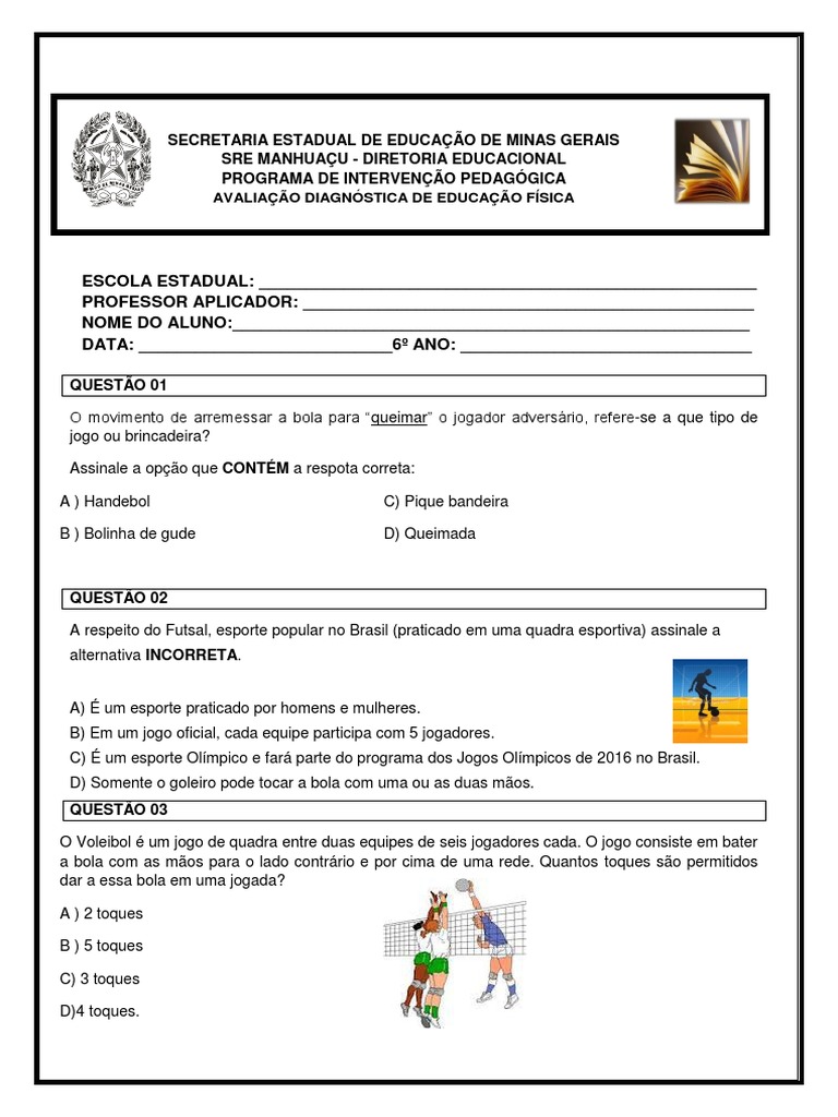 Avaliacao Diagnostica Ed Fisica 6º Ano PDF | PDF