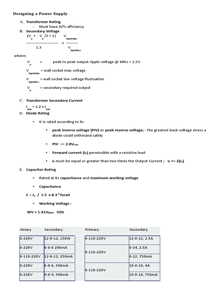 Designing A Power Supply | PDF | Capacitor | Rectifier