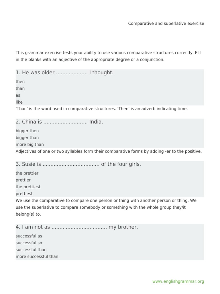 Comparative and Superlative Exercise | PDF | Onomastics | Linguistic ...