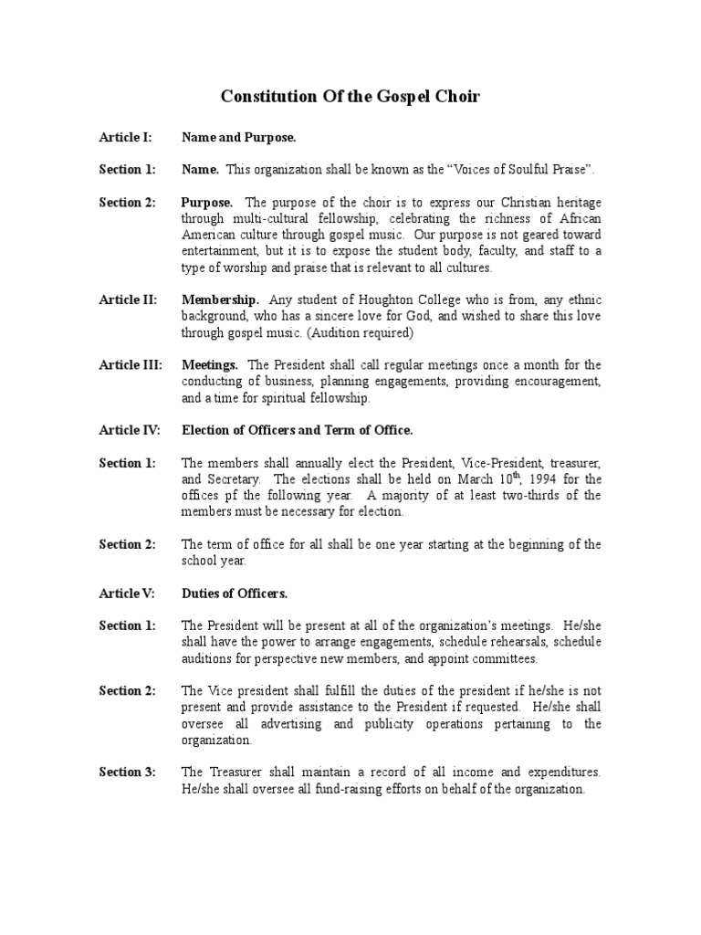 Gospel Choir Constitutiondoc PDF Constitutional Amendment