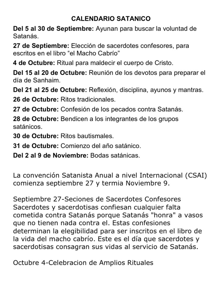 Calendario Satanico PDF satanismo Satán