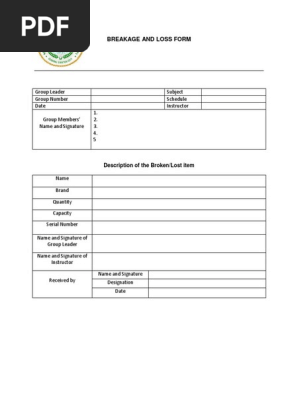 Breakage And Loss Form