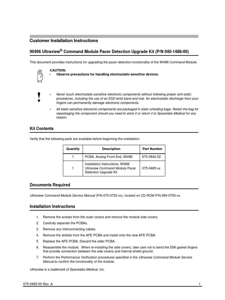 Customer Installation Instructions: 90496 Ultraview Command Module ...
