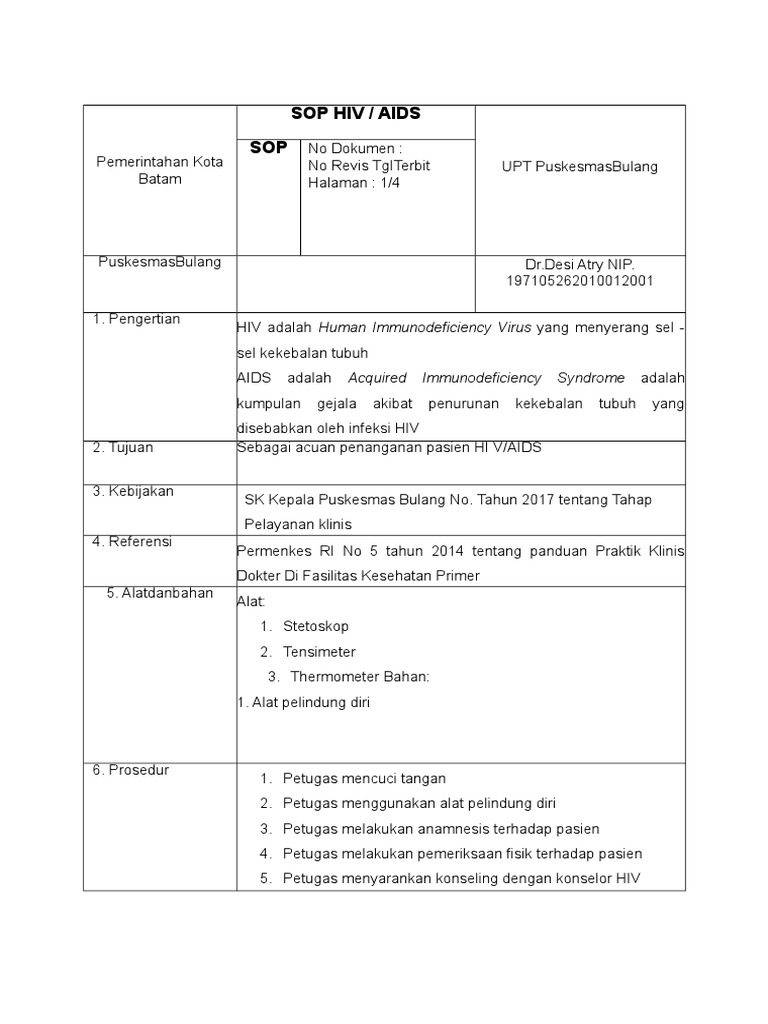Sop Hiv / Aids SOP | PDF
