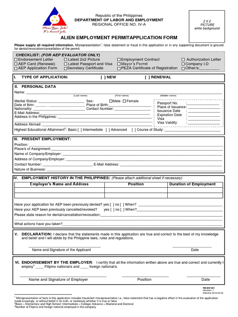 AEP Form Region IV PDF Travel Visa Misrepresentation