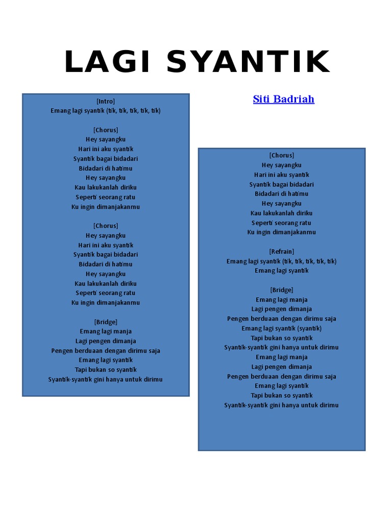 Lyric Lagi Syantik Pdf