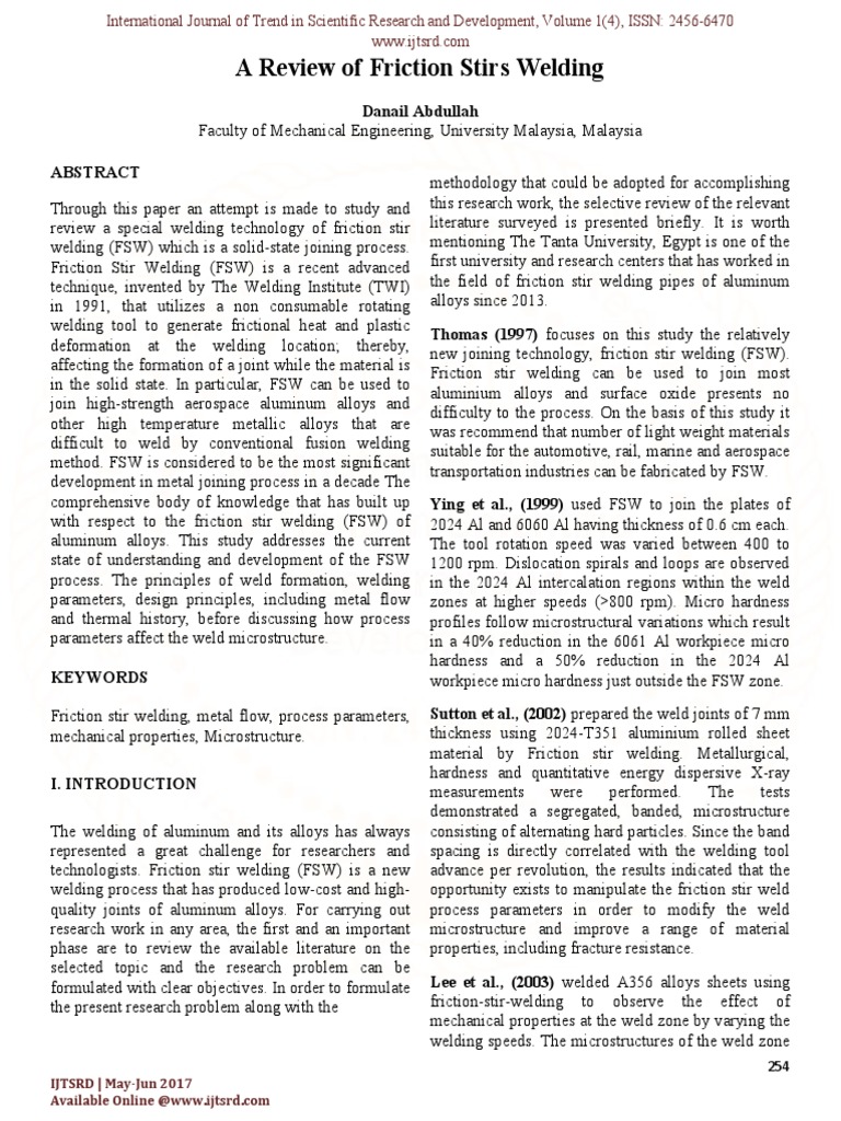 A Review of Friction Stirs Welding | PDF | Welding | Construction