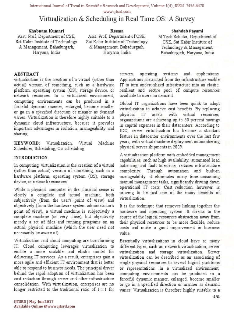 Virtualization & Scheduling in Real Time OS: A Survey | PDF ...