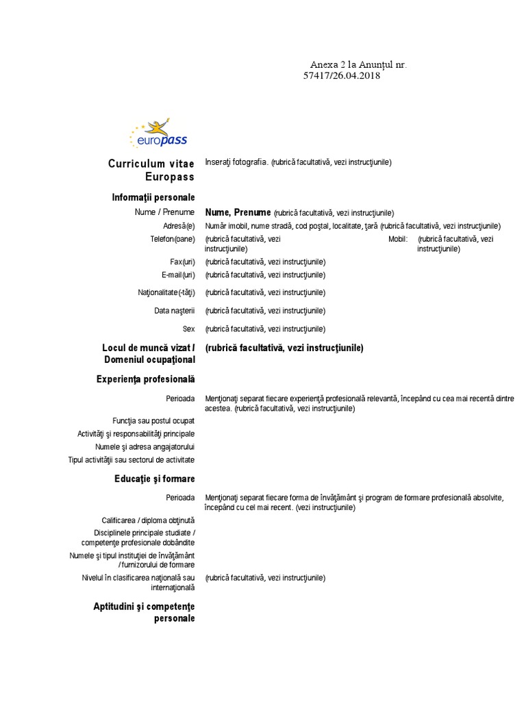 Europass CV Template Guide | PDF