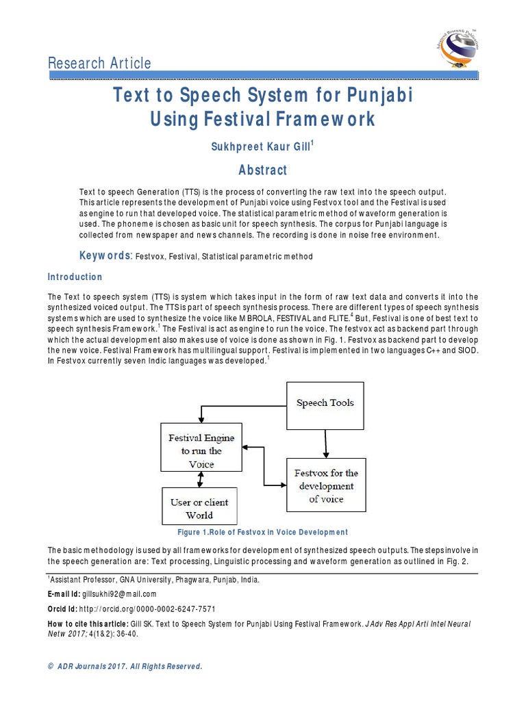 Text To Speech System For Punjabi Using Festival Framework | PDF ...
