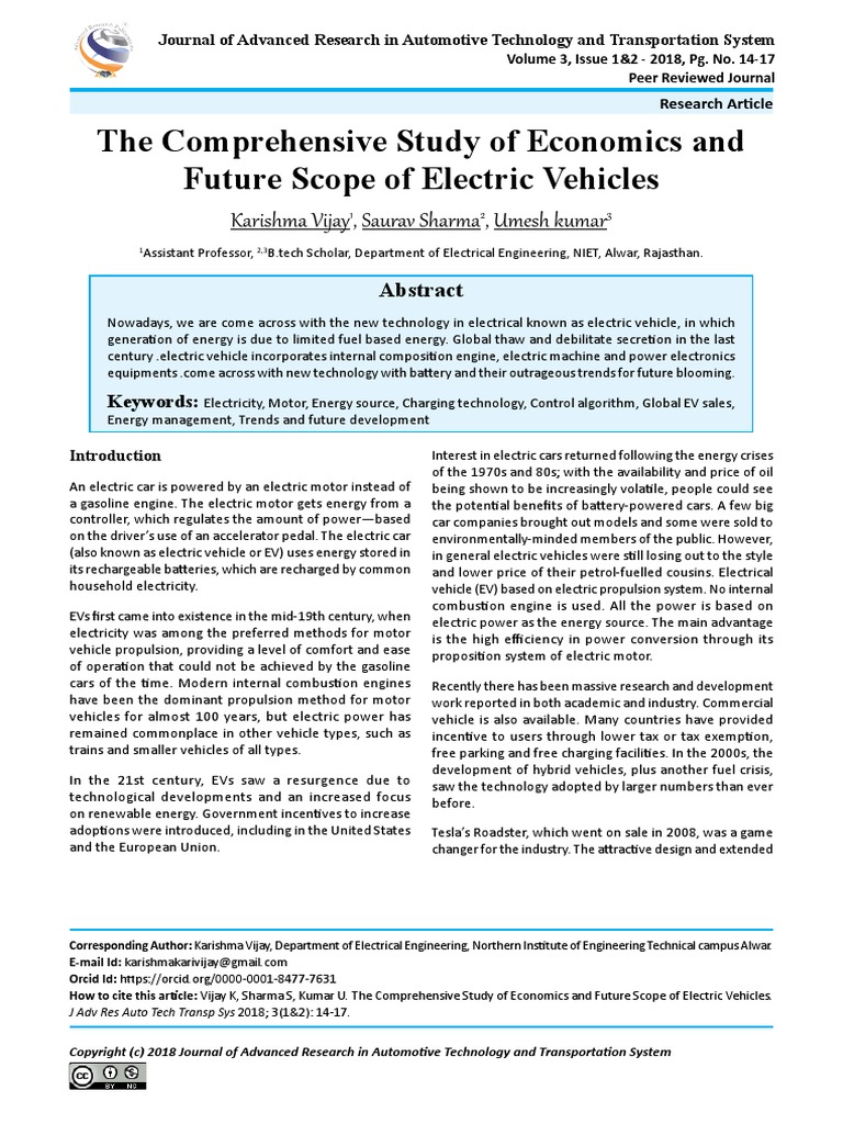 The Comprehensive Study of Economics and Future Scope of Electric