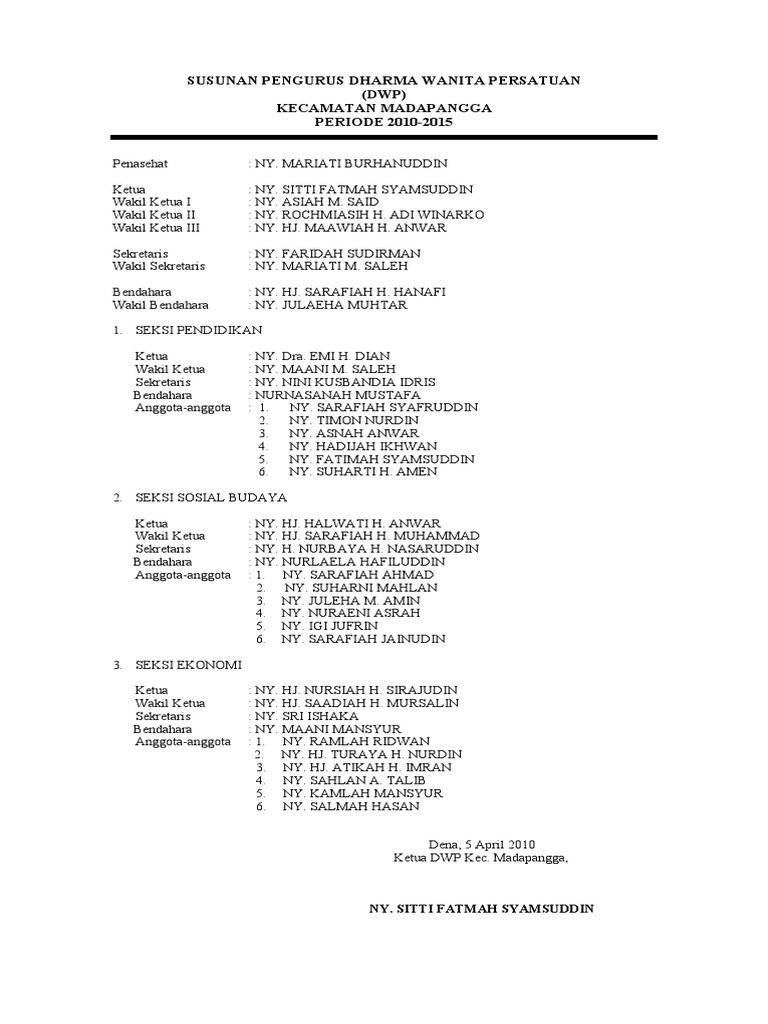 Susunan Pengurus Dharma Wanita Persatuan