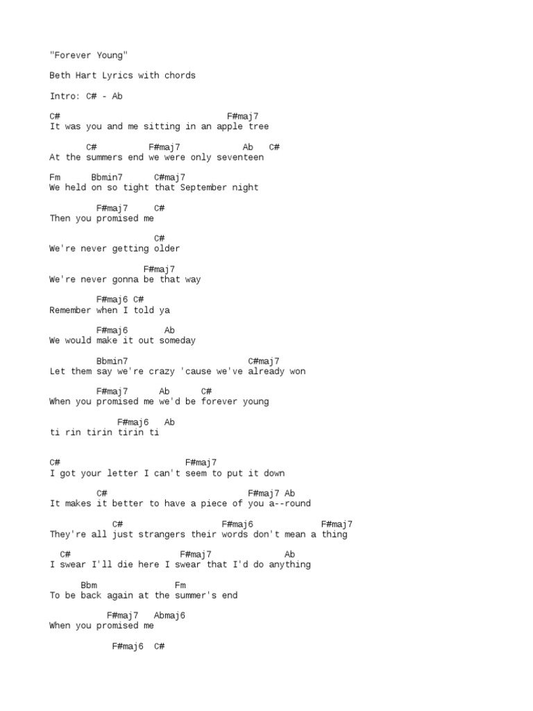 Beth Hart Forever Young Lyrics Chords Pdf