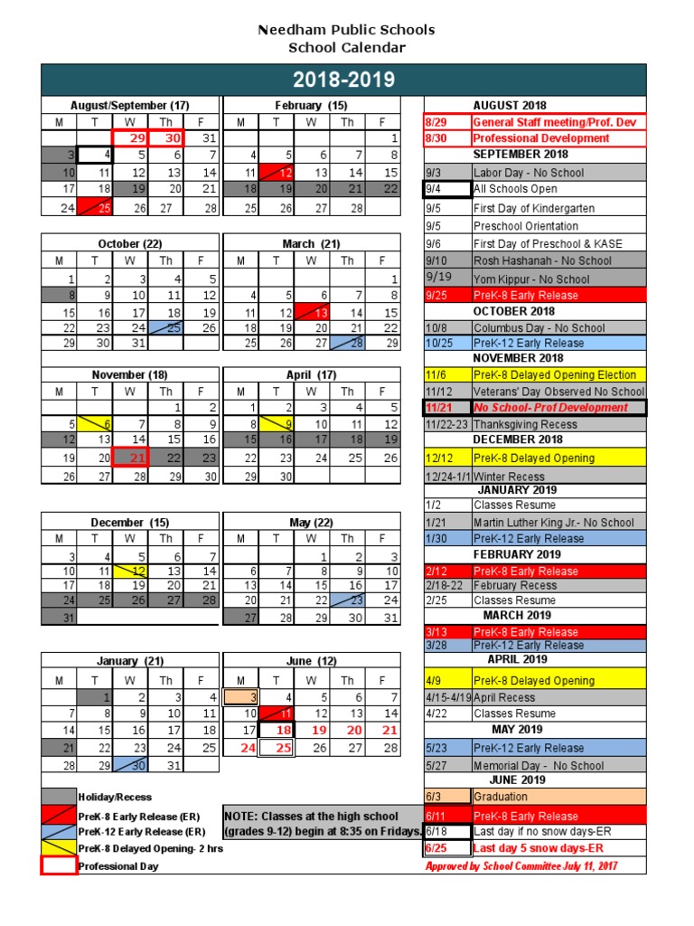 Needham 2018-2019 Calendar | PDF | Jewish Holy Days | Ten Days Of Repentance