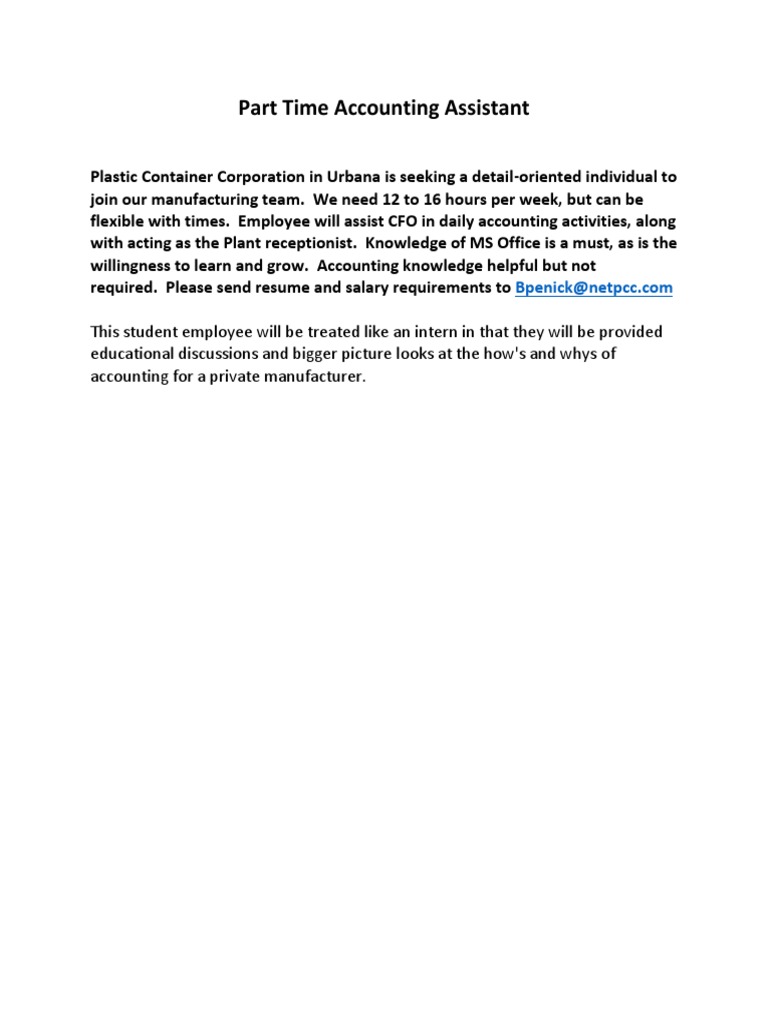 Part-Time Accounting Assistant Role | PDF