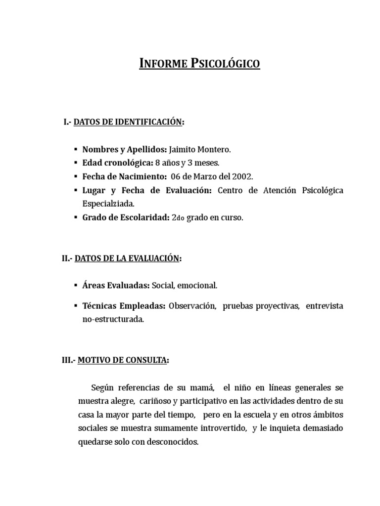 Modelo Informe Psicologico | PDF | Adultos | Las emociones