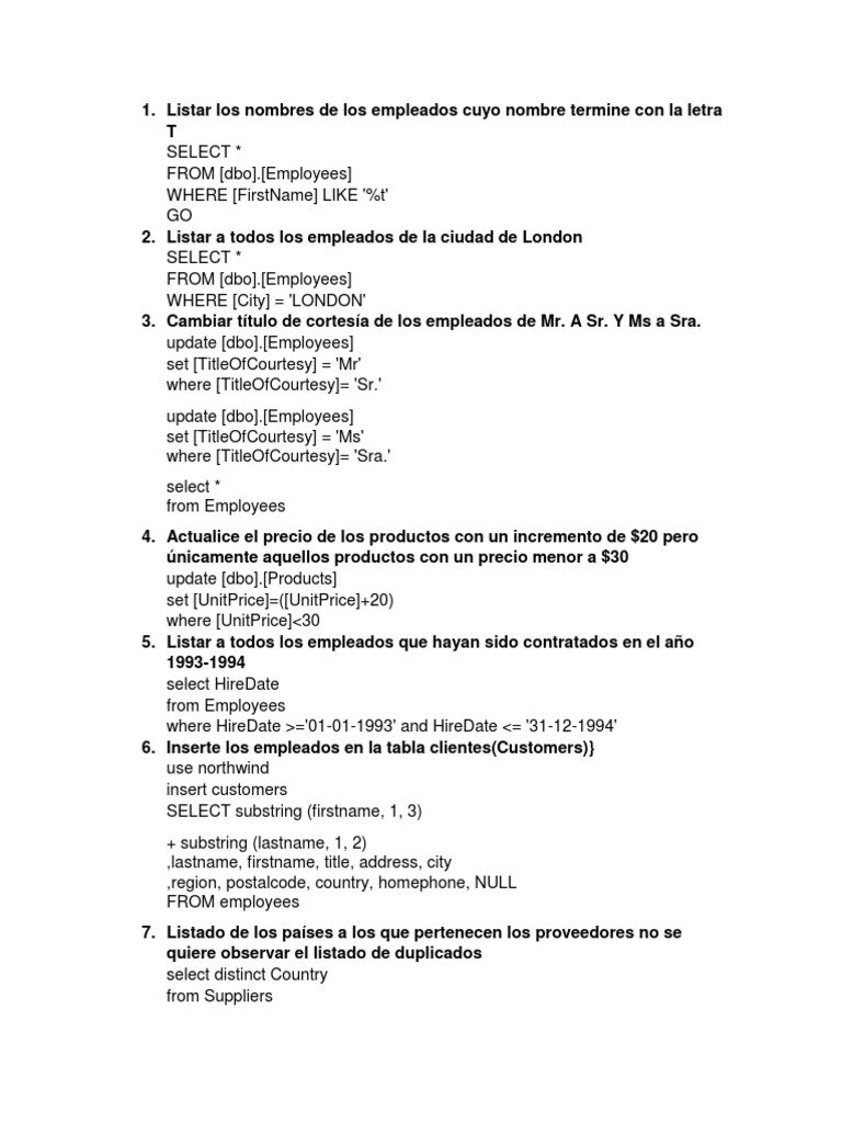 Consultas SQL para Gestión de Empleados y Productos | PDF | SQL ...