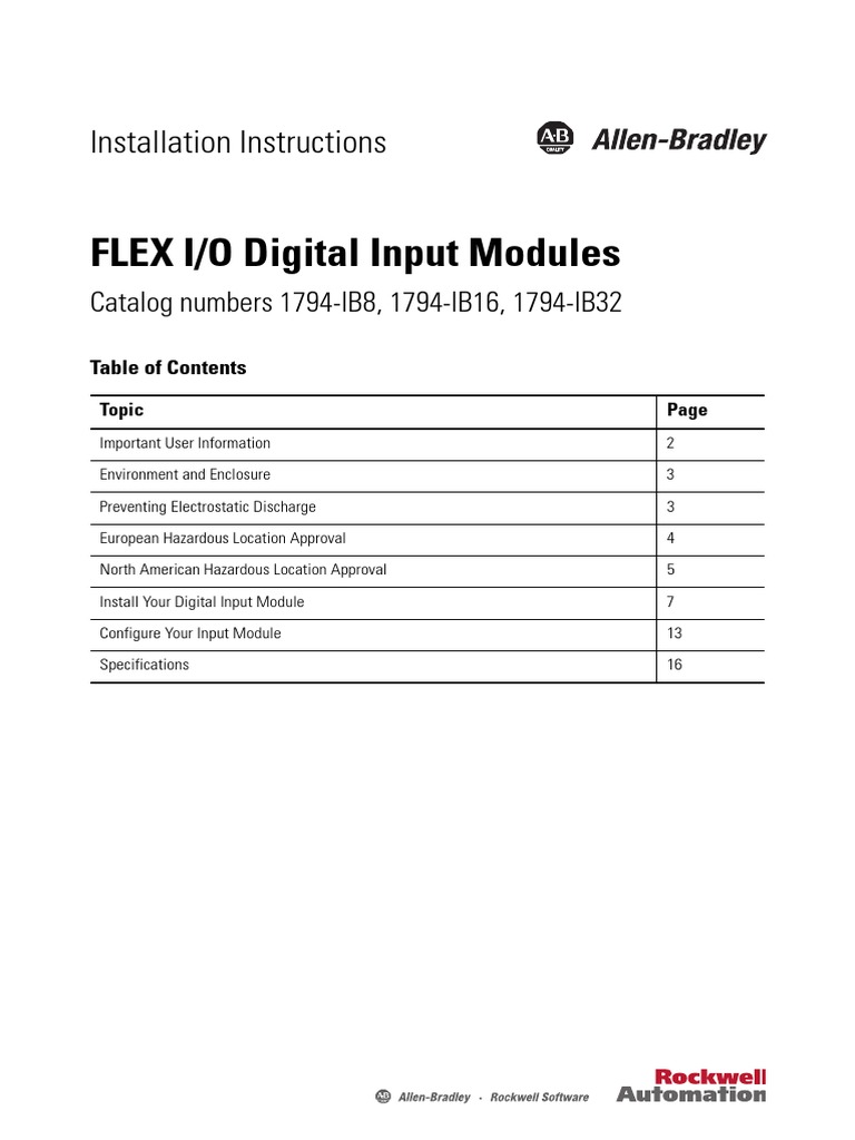 FLEX IO Digital Input Modules PDF Automation Electrical Connector