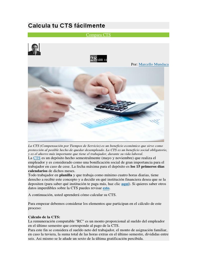 Calculo de La CTS | PDF | Salario | Bancos