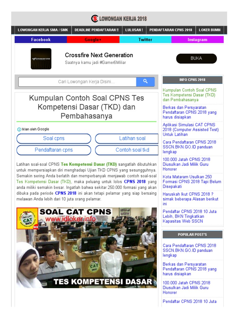 Contoh Soal Tes Kompetensi Dasar Tkd Pdf Dan Jawabannya