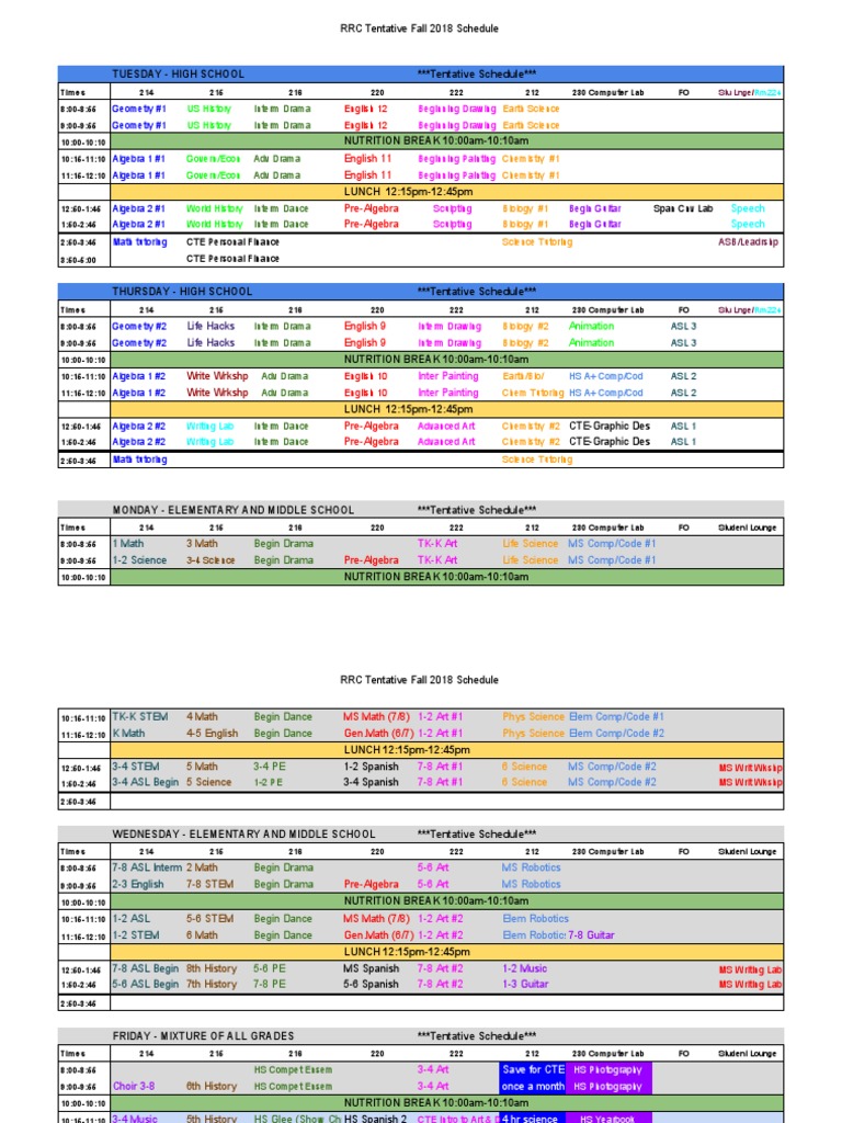 RRC Fall 2018 School Schedule | PDF | Academia | Science And Technology