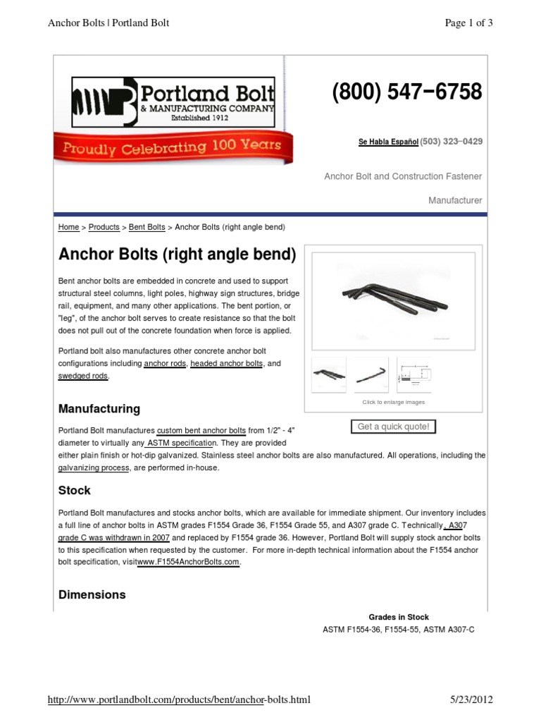 Bent Anchor Bolts PDF Galvanization Screw