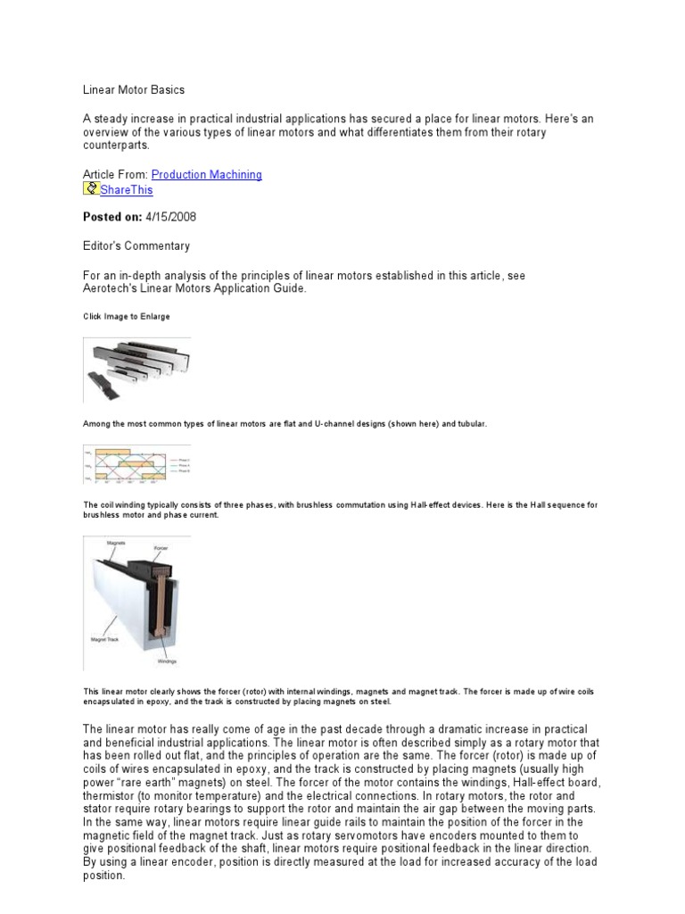 Linear Motor Basics | PDF | Electric Motor | Magnetic Devices