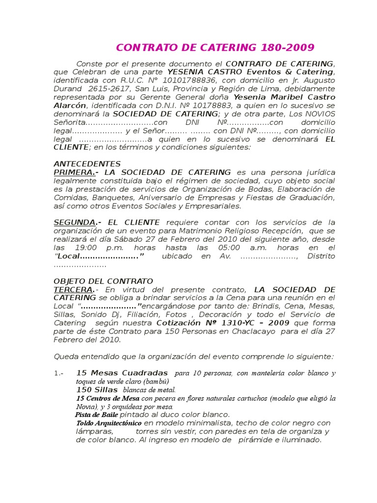 Contrato de Catering 17 Oct 2009 - Borrador Claretiano | PDF, image size:768x1024