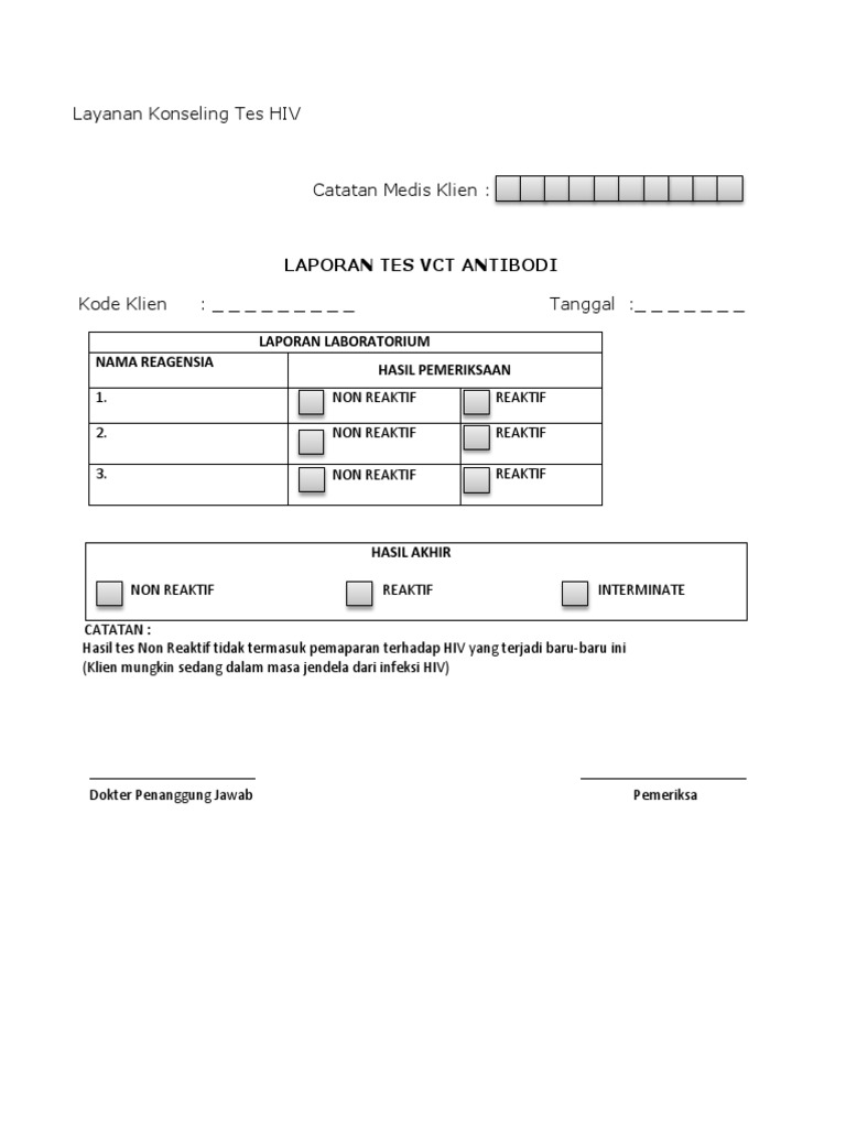 Laporan Hasil Tes VCT HIV Non Reaktif | PDF