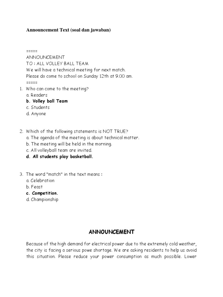 Announcement Text Dan Jawaban Nature