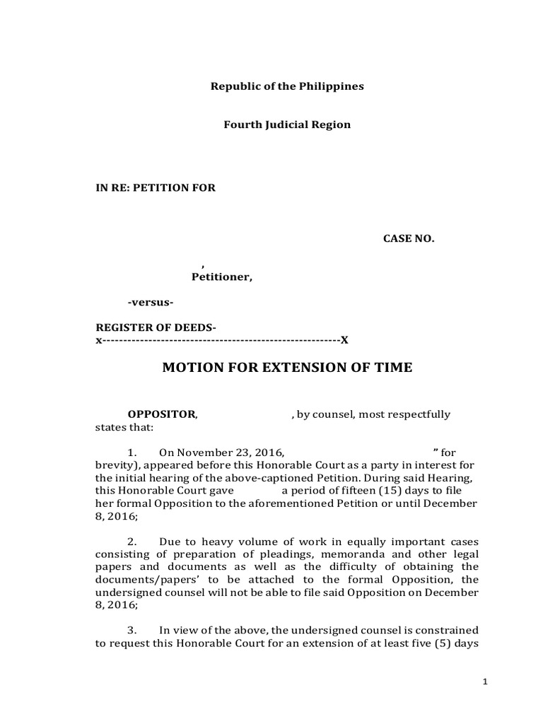 Motion for Extension in Title Case | PDF