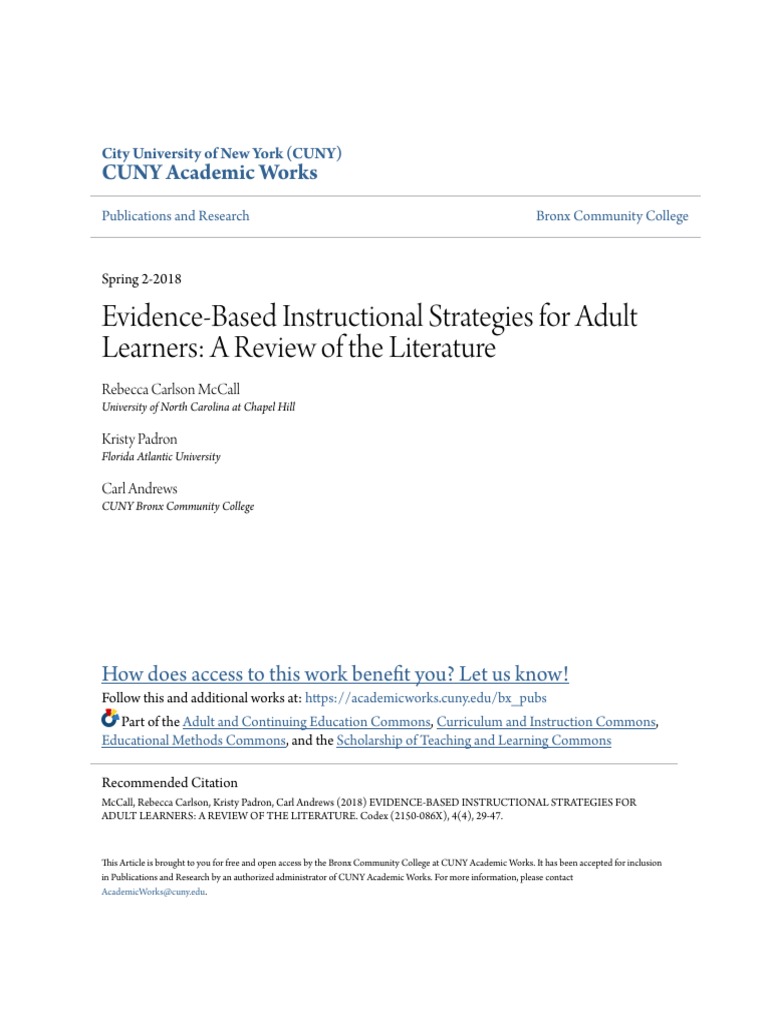 Evidence-Based Instructional Strategies For Adult Learners - A Rev ...
