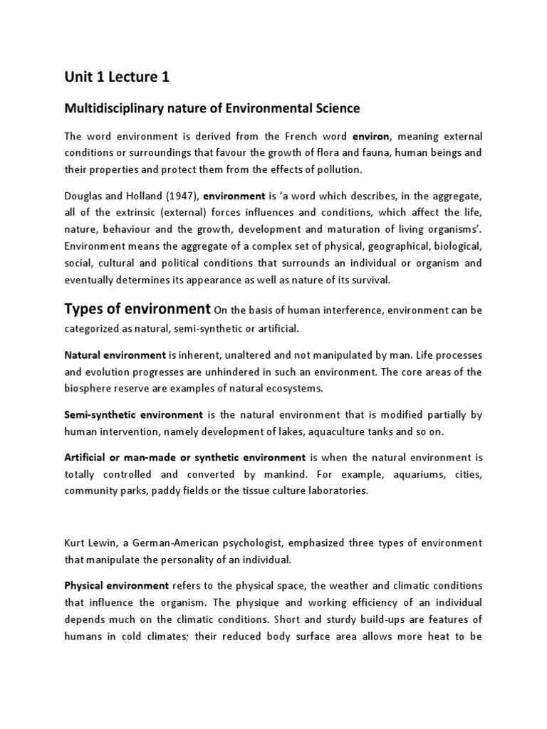Unit 1 Lecture 1 - Multidisciplinary Nature of Environmental Science ...