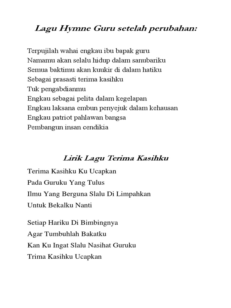  Lirik Lagu Hymne Guru  Yang Terbaru Seputaran Guru 