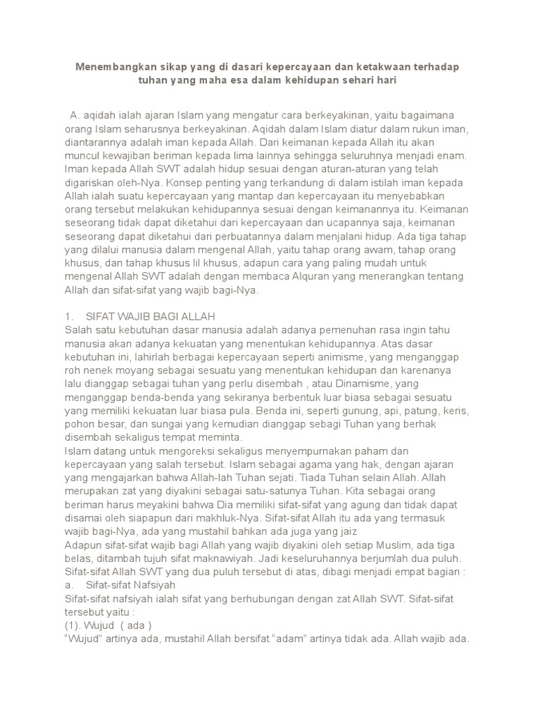 Menembangkan Sikap Yang Di Dasari Kepercayaan Dan Ketakwaan Terhadap Tuhan Yang Maha Esa Dalam Kehidupan Sehari Hari Pdf