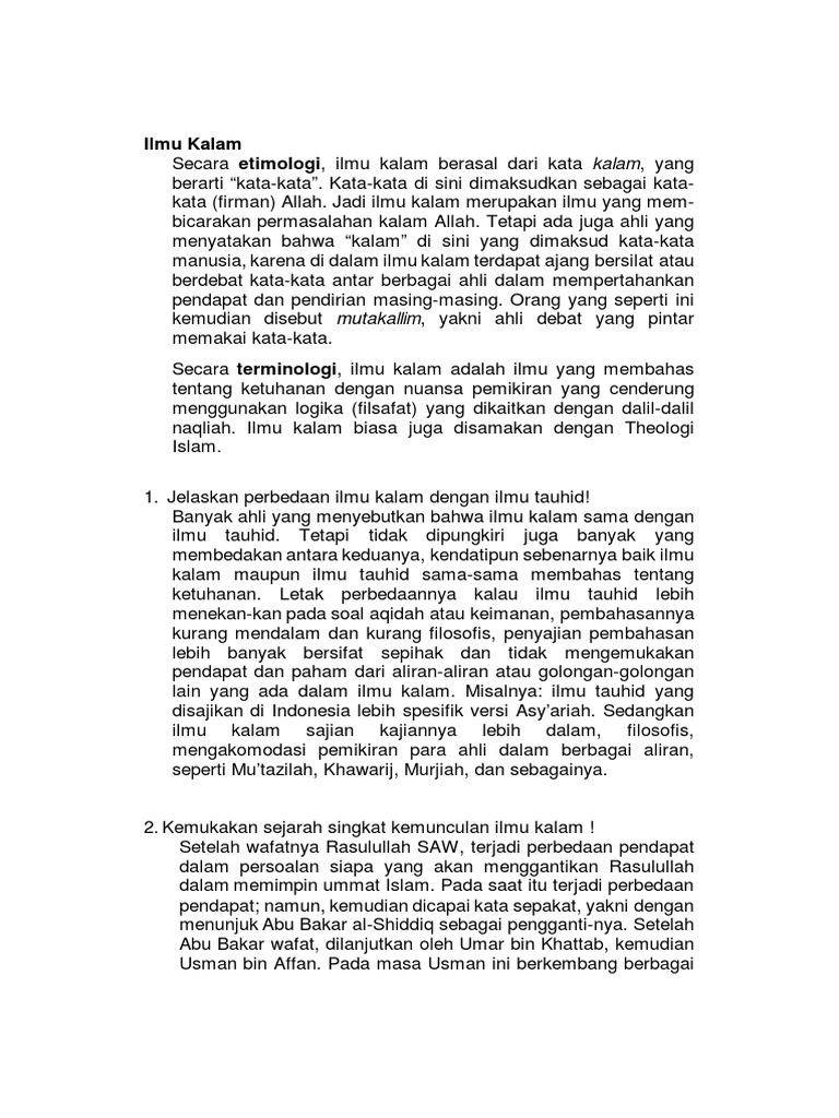 Soal Jawab Ilmu Kalam Uinsgd Pdf