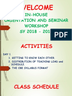 Welcome: In-House Orientation and Seminar Workshop SY 2018 - 2019