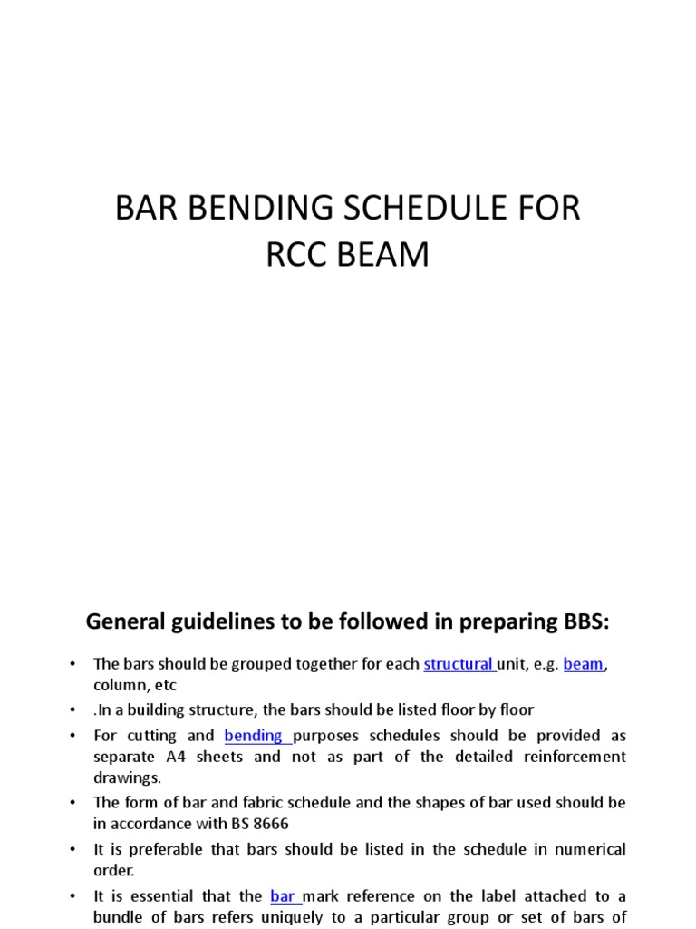 Bar Bending Schedule For RCC Beam | PDF | Beam (Structure) | Bending
