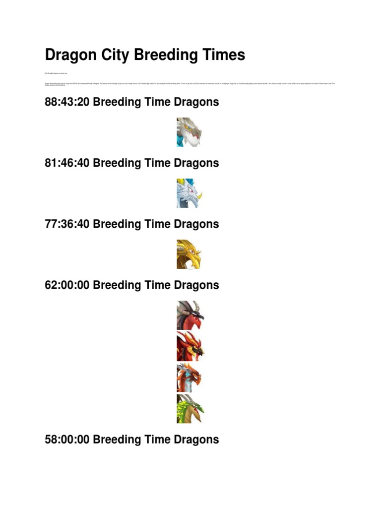 Dragon City Breeding Times Pdf Dragon Nature
