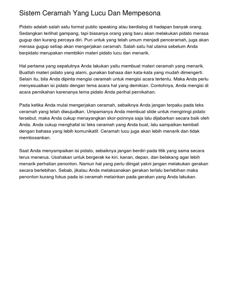 Sistem Ceramah Yang Lucu Dan Mempesona