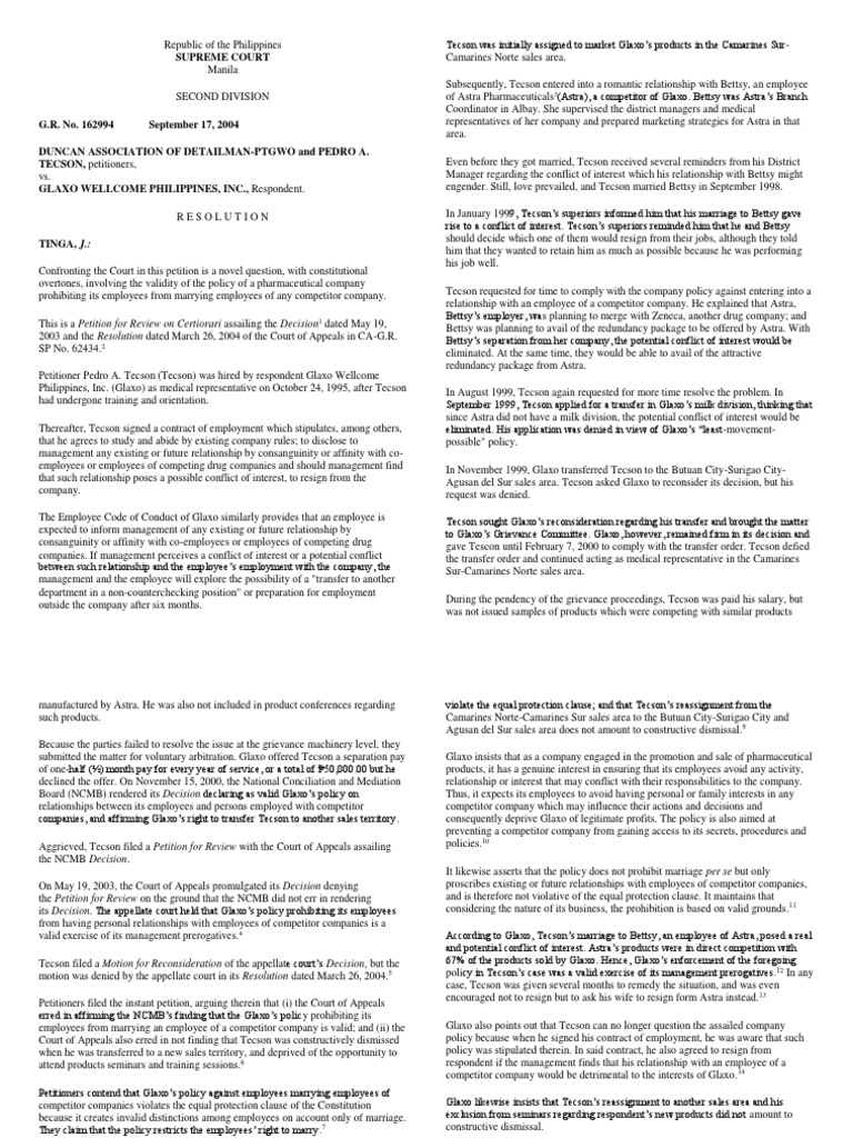 Labor Cases PDF Employment Conflict Of Interest