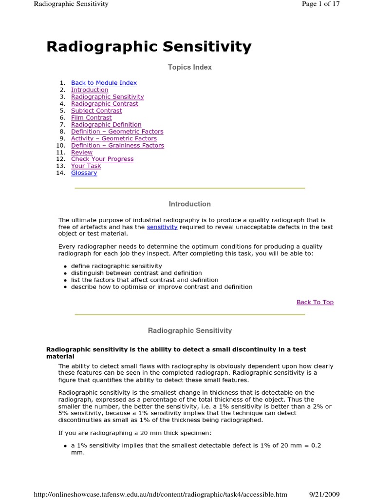 Radiographic Sensitivity Topics Index PDF X Ray Radiography