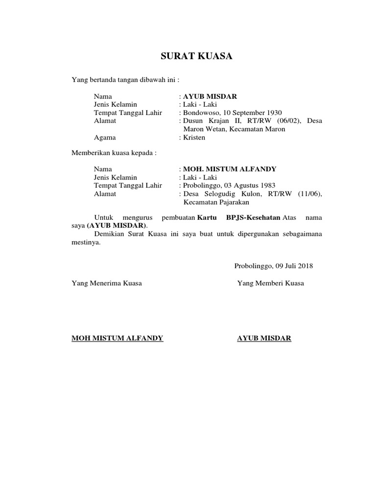 Contoh Surat Kuasa Bpjs