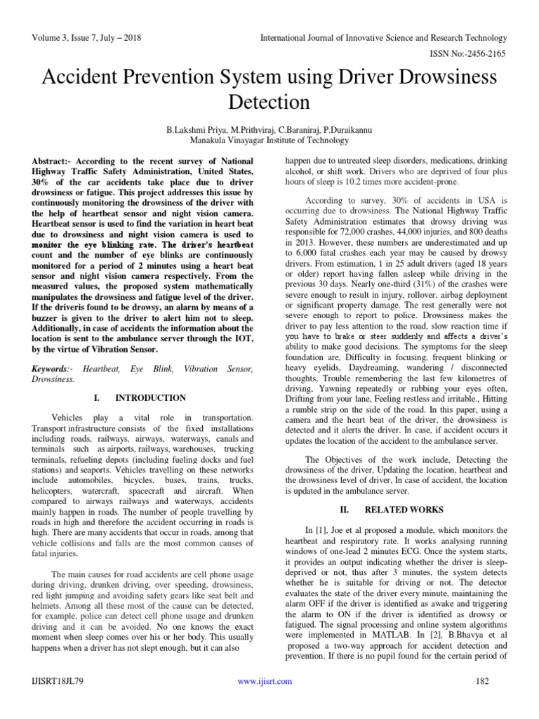 Drowsiness Detection for Accident Prevention | PDF | Heart Rate | Rapid ...