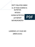 University Malaysia Sabah School of Food Science & Nutriton NP20303 Human Nutrition Lap Report Anthropometry'