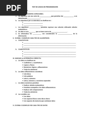 Test De Logica De Programacion Algoritmos Informatica Teorica