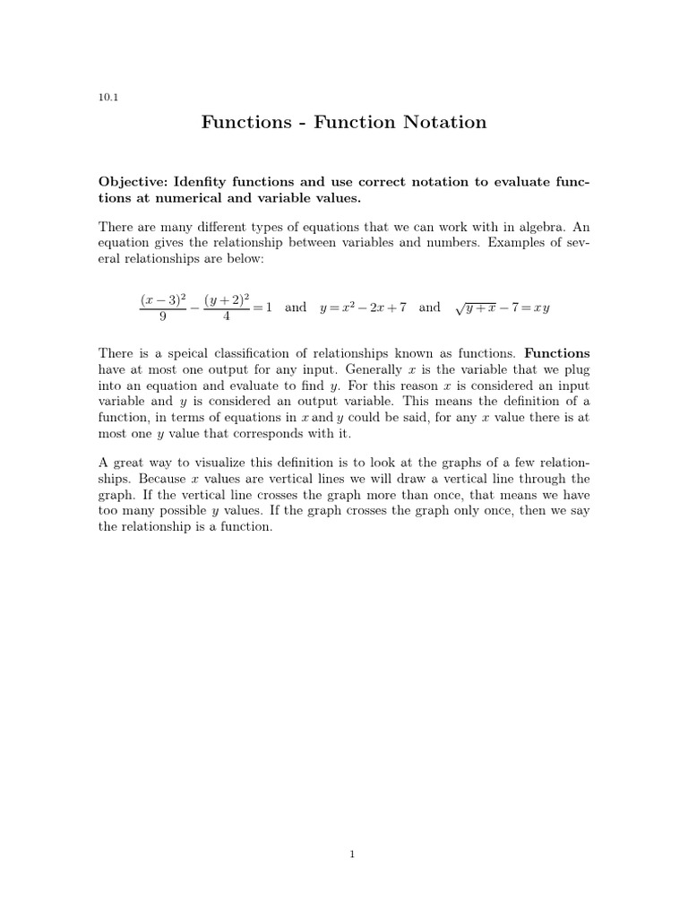 Function Notation and Evaluation | PDF | Function (Mathematics ...