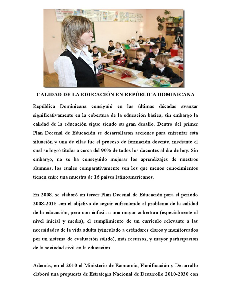 Calidad de La Educación en República Dominicana | PDF | Plan de ...