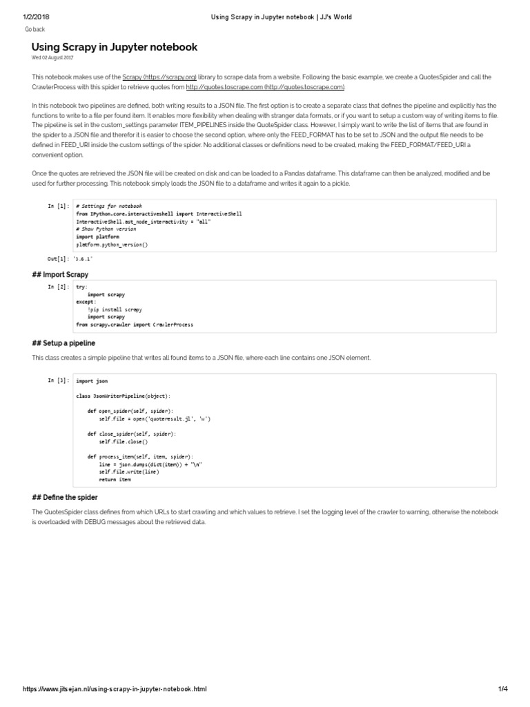 Using Scrapy in Jupyter Notebook - JJ's World | PDF | Json | Software